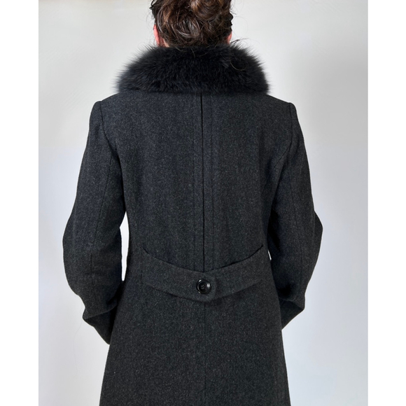 MARVIN RICHARDS Womans Coat Charcoal 100% Lambswool Fox Fur Maxi Coat Size 4 - Picture 7 of 12